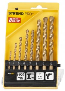 Sada vrtákov Strend Pro FD023, 8 dielna, 3-10 mm, TiN, do muriva