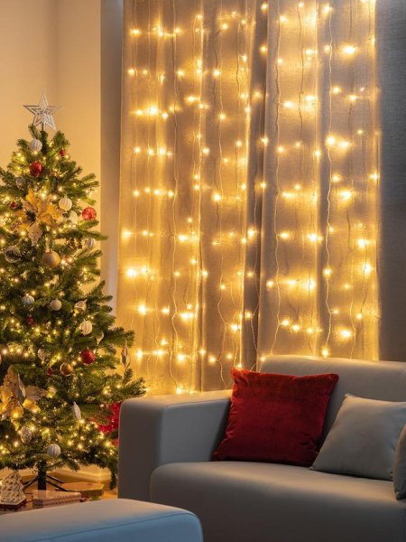 Reťaz MagicHome Vianoce Curtain, 160 LED teplá biela, 230V, 50 Hz, 8 funkcií, časovač, osvetlenie, L-1,5x2 m