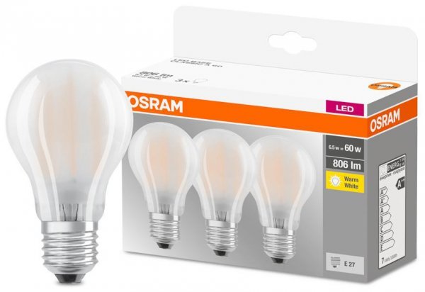 Ziarovka OSRAM® LED FR 060 (ean9351) non-dim 7W/827 E27 2700K MULTIPACK bal. 3 ks, Star CLASSIC A