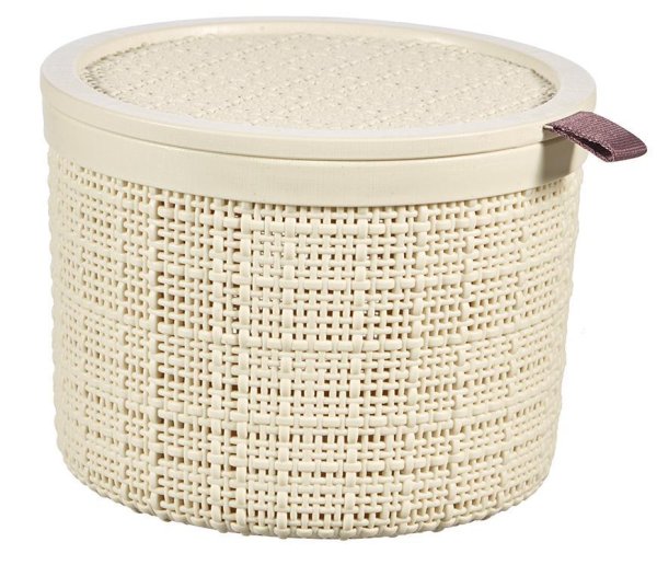 Košík Curver® JUTE ROUND, 2L, béžový, 17x13 cm, s vekom