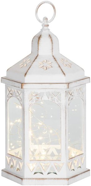 Lampáš MagicHome Vianoce Morocco, 30 mLED, biely, 3xAAA, plast, časovač, 18x15x32 cm