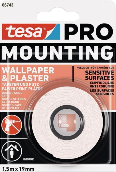 Páska tesa® Mounting PRO, montážna, na tapety a omietky, 19 mm, L-1,5 m