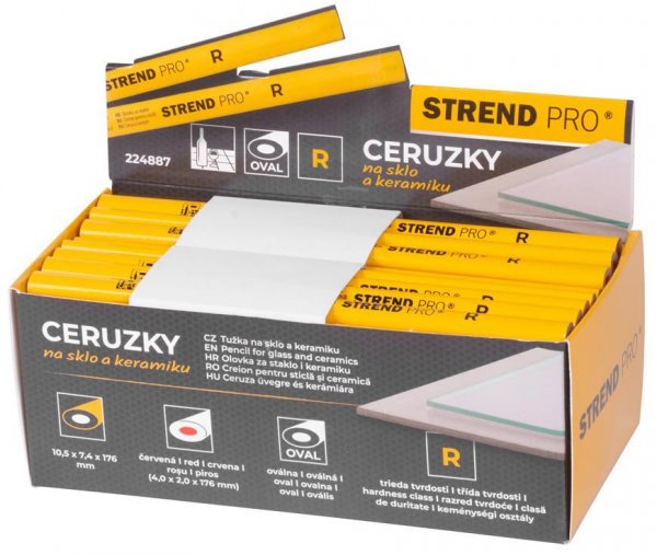 Ceruzka Strend Pro, 176 mm, červená tuha, oválna, na sklo a keramiku, sellbox 72 ks