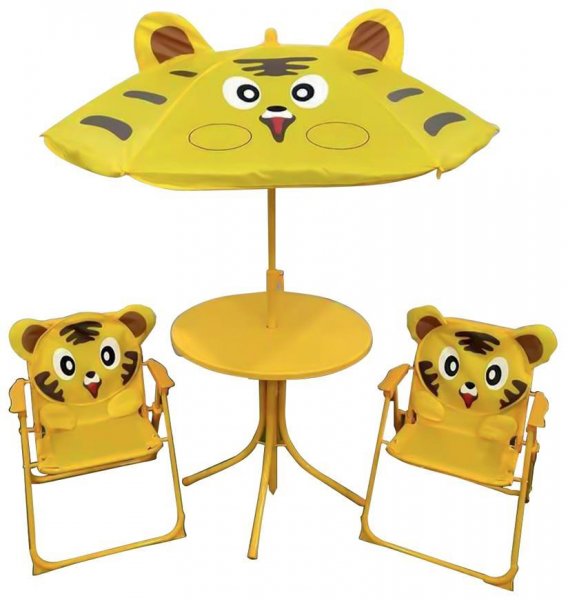 Set LEQ MELISENDA Tigre, tiger, slnečník 105 cm, stôl 50 cm, 2 stoličky, detský